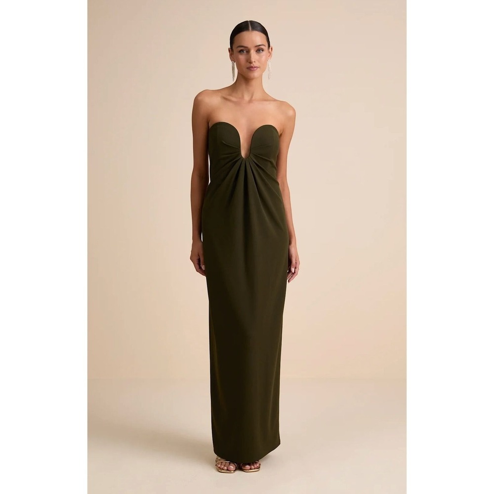 Lulus NWT Thula Dark Olive Cutout U-Bar Column Maxi Dress - Small